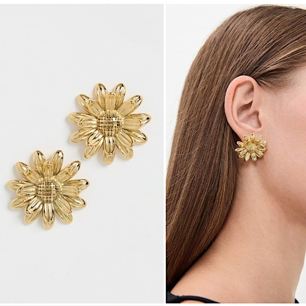 New ~ Anthropologie Shashi Daffodil Gold Flower Stud Earrings